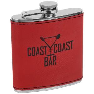 6 oz Leatherette Flask Red